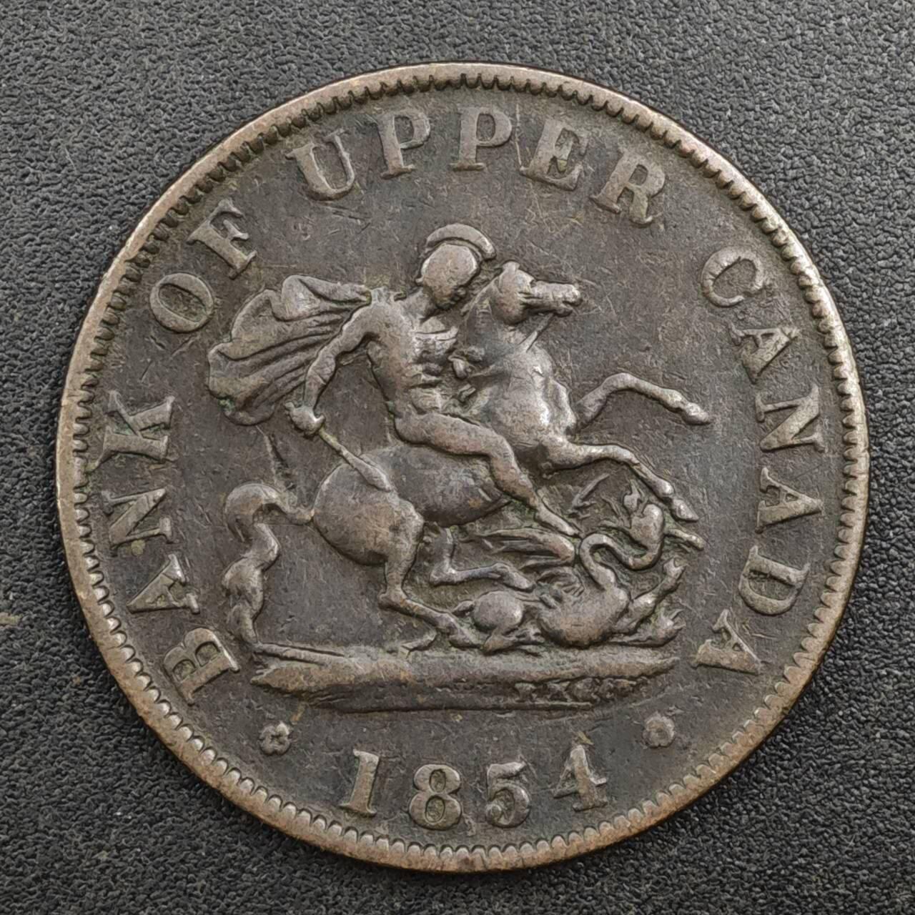 【淘币小摊】实时拍第八百一十七拍   散币场   满百包邮可预留二周 每周一统一发货   上加拿大1854年马剑半便士铜币代币