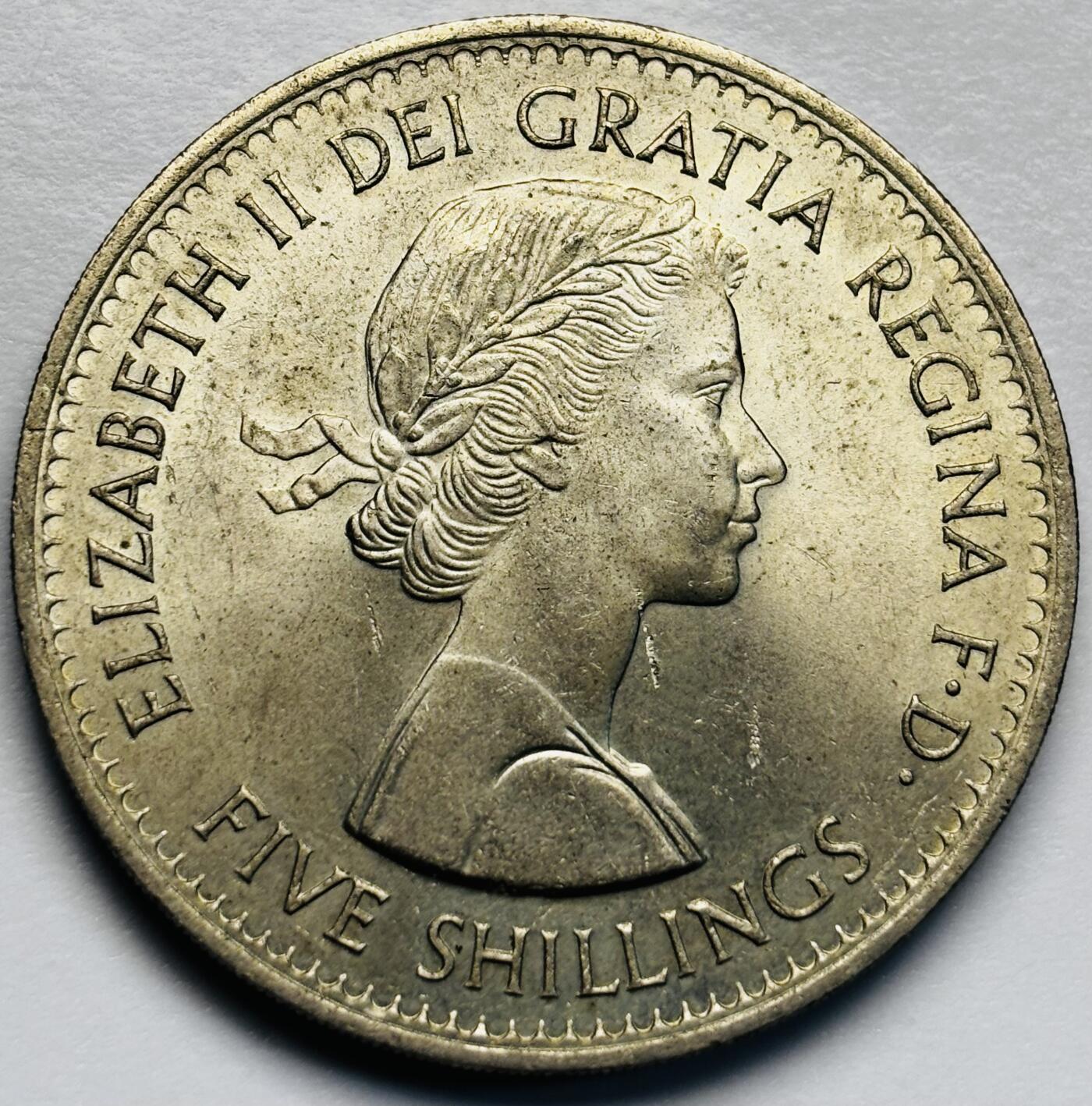 文馨钱币收藏第 283 场，【大雪鉴珍，寒英缀金】金银纪念币精品场，诚邀您的参与【长期接代拍品】 原光好品1960女王纽约博览会纪念5先令克朗币