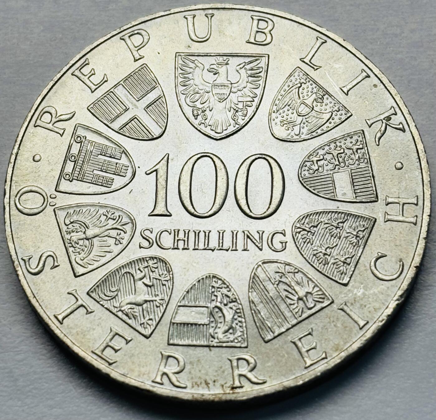 文馨钱币收藏第 283 场，【大雪鉴珍，寒英缀金】金银纪念币精品场，诚邀您的参与【长期接代拍品】 原光好品奥地利 1976 年 100先令 因斯布鲁克冬季奥运会 纪念大银币 23.93 克 640 银