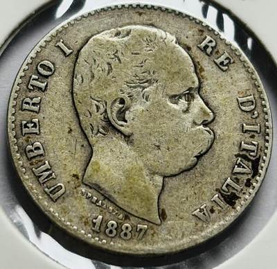 文馨钱币收藏第 283 场，【大雪鉴珍，寒英缀金】金银纪念币精品场，诚邀您的参与【长期接代拍品】 - 1887 年意大利翁贝托一世 1 里拉银币，独年份版，比较少