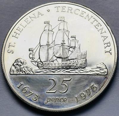 文馨钱币收藏第 283 场，【大雪鉴珍，寒英缀金】金银纪念币精品场，诚邀您的参与【长期接代拍品】 - 全新圣赫勒拿1973年发现300周年25便士精制大银币 28.28 克 925 高银