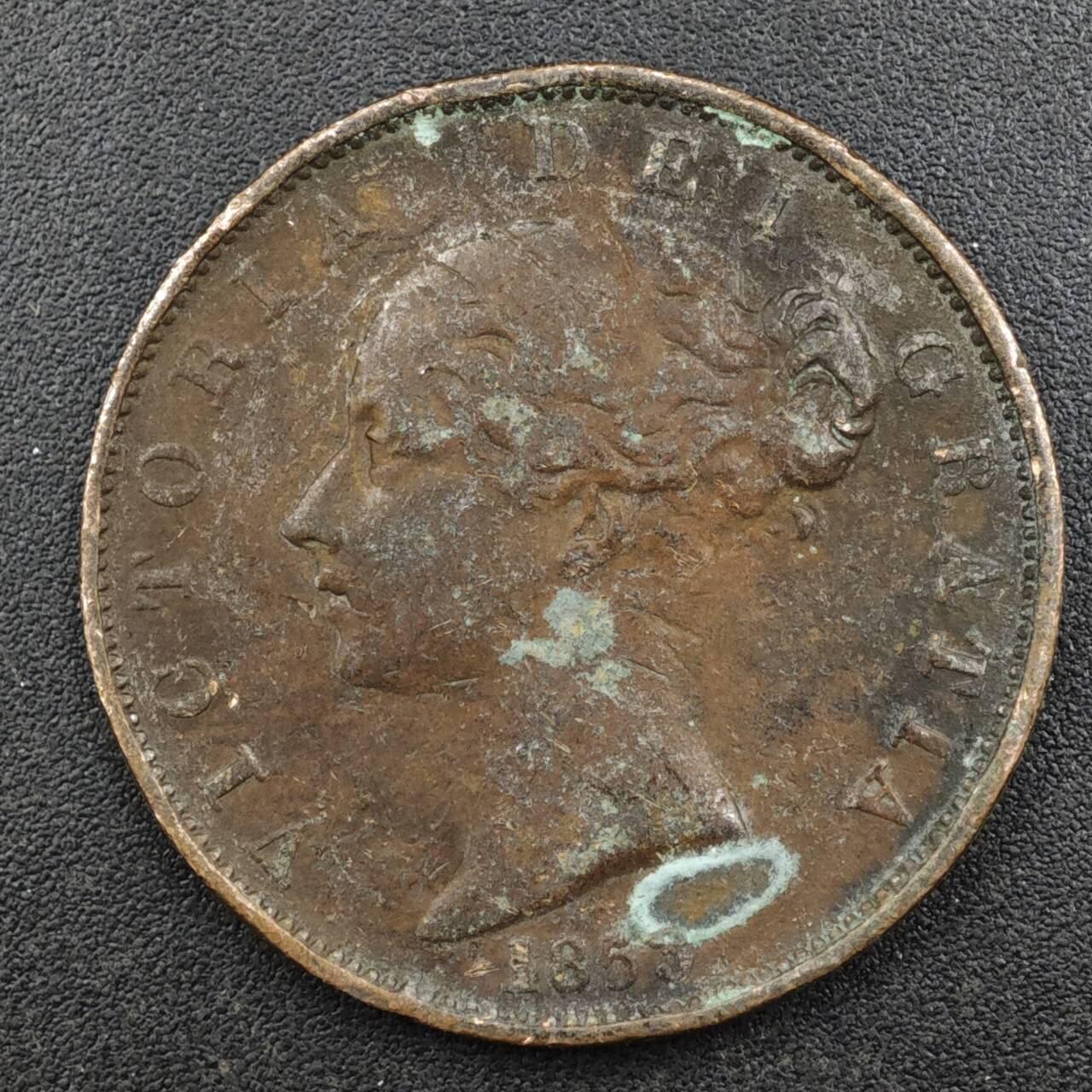 【淘币小摊】实时拍第八百一十七拍   散币场   满百包邮可预留二周 每周一统一发货   英国1853年维多利亚半便士铜币