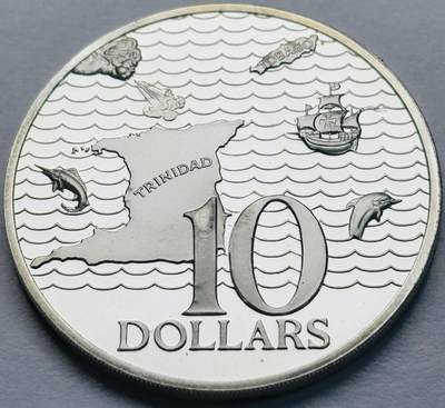 文馨钱币收藏第 283 场，【大雪鉴珍，寒英缀金】金银纪念币精品场，诚邀您的参与【长期接代拍品】 - 全新 1977 年特立尼达和多巴哥 10 元精制大银币，35 克 925 高银