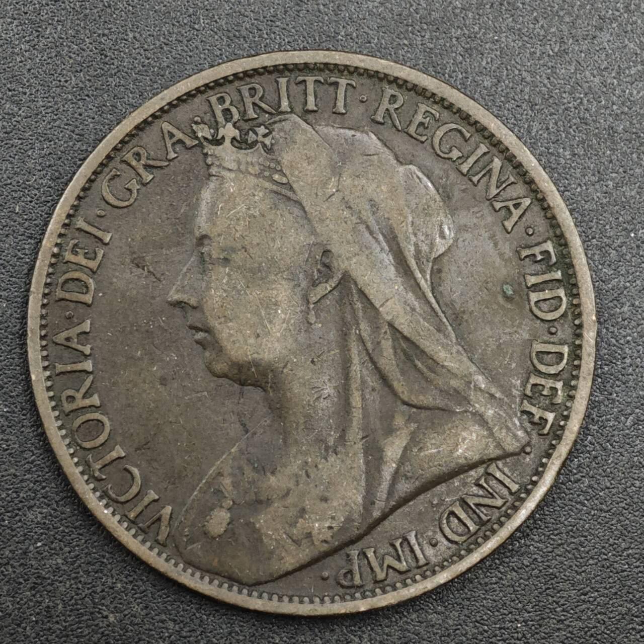 【淘币小摊】实时拍第八百一十七拍   散币场   满百包邮可预留二周 每周一统一发货   英国1896年维多利亚一便士铜币