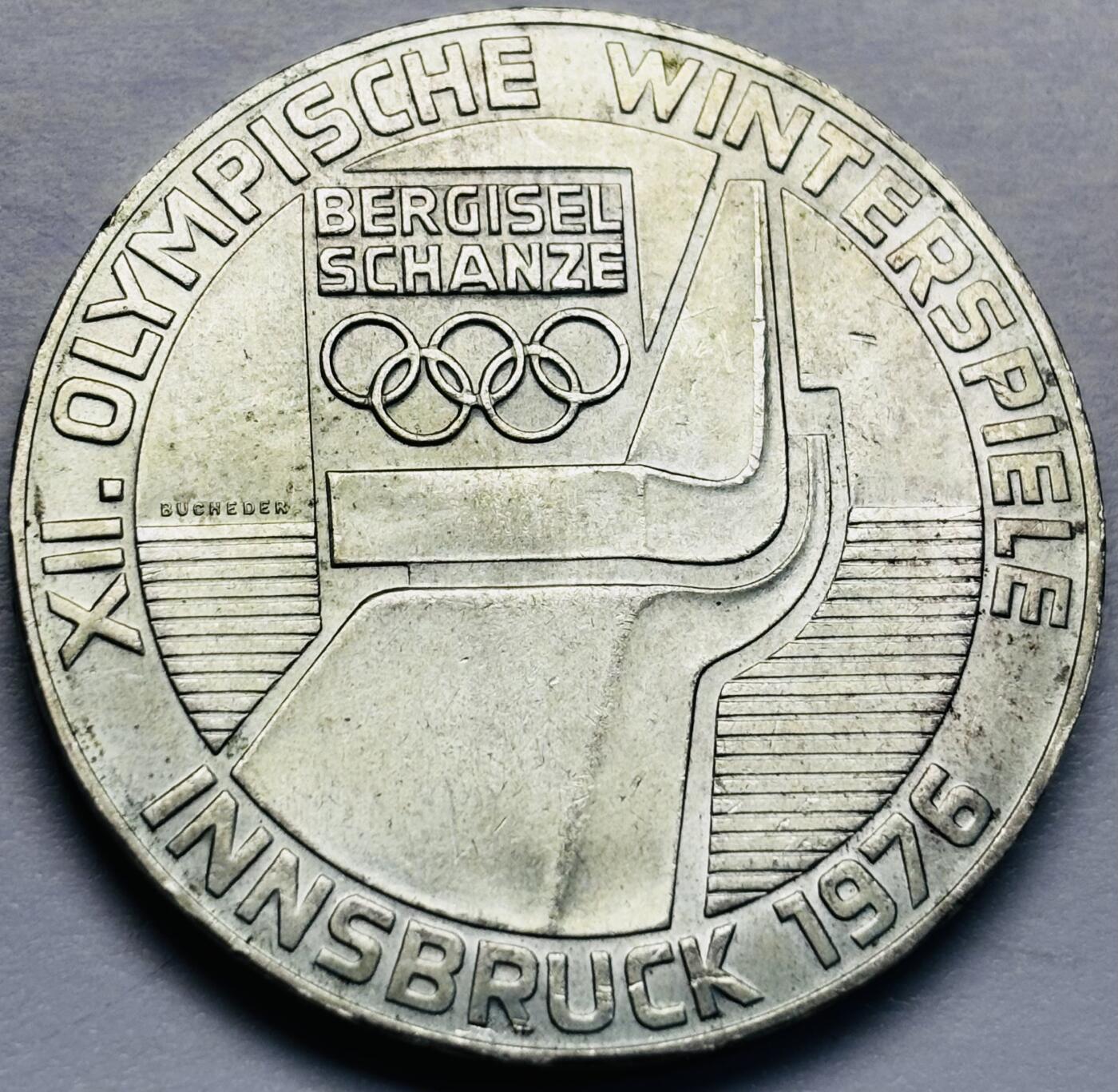 文馨钱币收藏第 283 场，【大雪鉴珍，寒英缀金】金银纪念币精品场，诚邀您的参与【长期接代拍品】 奥地利 1976年 100先令 因斯布鲁克 冬奥会 · 火炬台纪念 大银币 23.93 克 640 银