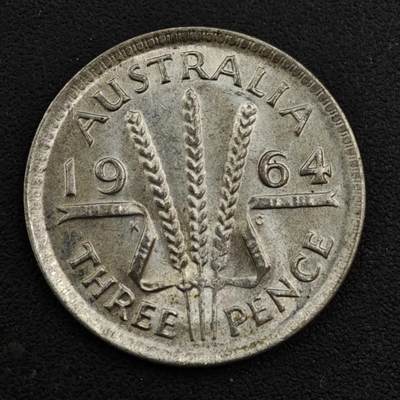 【淘币小摊】实时拍第八百一十七拍   散币场   满百包邮可预留二周 每周一统一发货   - 澳大利亚1964年伊丽莎白二世3便士银币