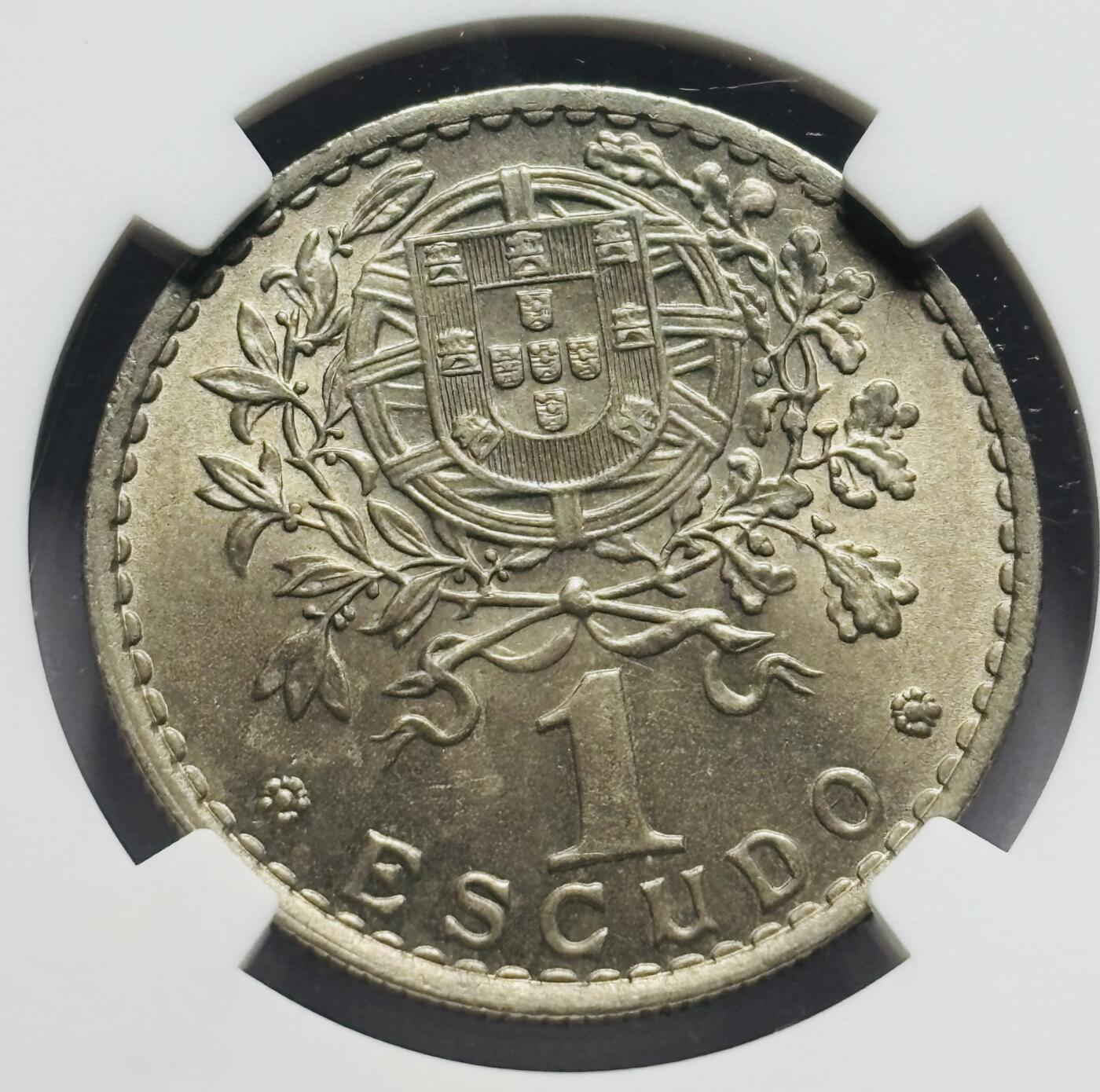 文馨钱币收藏第 283 场，【大雪鉴珍，寒英缀金】金银纪念币精品场，诚邀您的参与【长期接代拍品】 1959 年葡萄牙女神 1 埃斯库多 NGC 评级 MS63 分