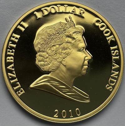 文馨钱币收藏第 283 场，【大雪鉴珍，寒英缀金】金银纪念币精品场，诚邀您的参与【长期接代拍品】 - 全新 2010 年库克群岛 皇室订婚 1 元精制镀金纪念币