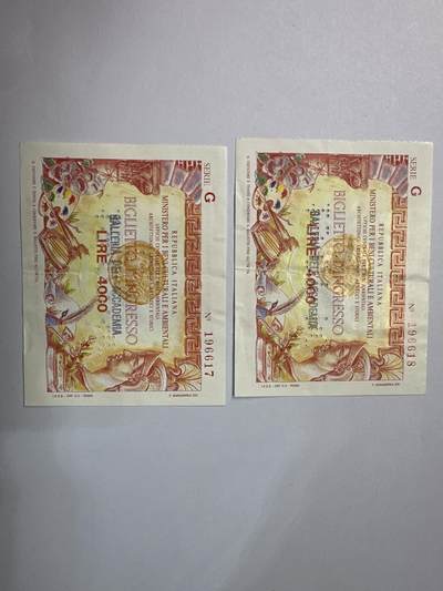 12.5纸币专场 - 意大利雕刻版门票2张