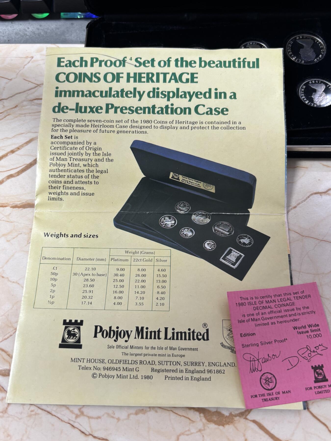 第184期拍卖 马恩岛1980年年度全银精制纪念银币7枚全套，发行量10000套