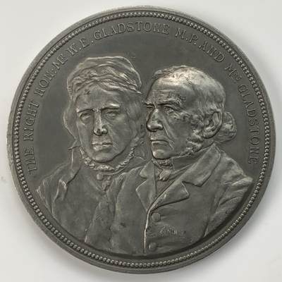 掌中浮雕-藏着的欧洲第044场 - 1889年格拉德斯通金婚纪念章 , 60mm， L .C. Lauer雕刻，合金材质，非常精美，罕见！