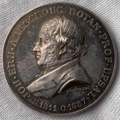 掌中浮雕-藏着的欧洲第044场 - 1899年瑞典植物学家约翰·埃尔哈德·阿雷苏格银章 ，31 mm, 15 g，A. Lindberg雕刻