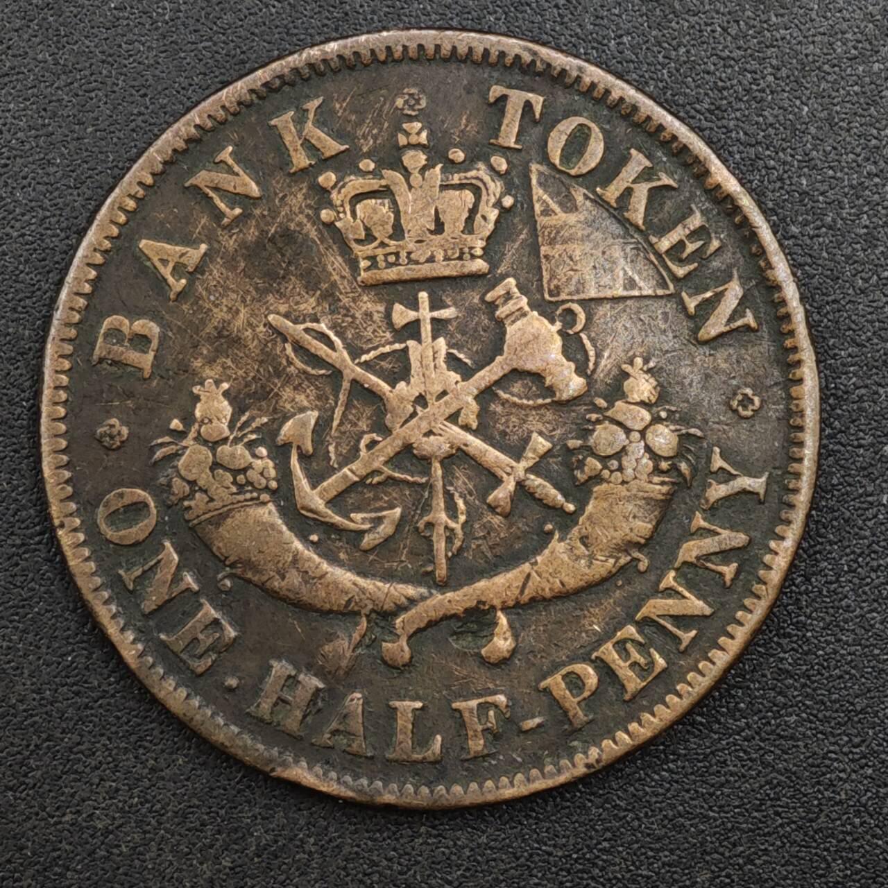 【淘币小摊】实时拍第八百一十七拍   散币场   满百包邮可预留二周 每周一统一发货   上加拿大1852年马剑半便士铜币代币