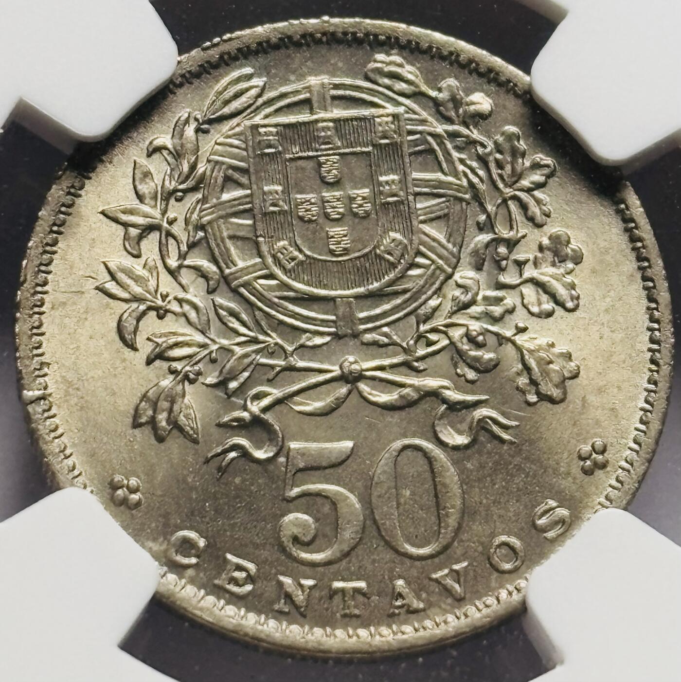 文馨钱币收藏第 283 场，【大雪鉴珍，寒英缀金】金银纪念币精品场，诚邀您的参与【长期接代拍品】 1959 年葡萄牙女神 50 分 NGC 评级 MS65 分