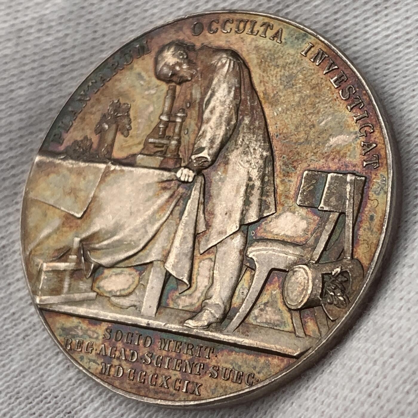 掌中浮雕-藏着的欧洲第044场 1899年瑞典植物学家约翰·埃尔哈德·阿雷苏格银章 ，31 mm, 15 g，A. Lindberg雕刻