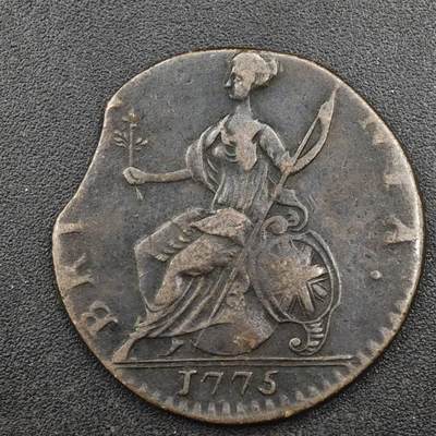 【淘币小摊】实时拍第八百一十七拍   散币场   满百包邮可预留二周 每周一统一发货   - 英国1775年乔治三世半便士铜币