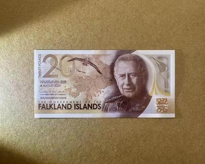 【Blue Auction】世界纸币精拍第758期——18级TOP拍卖/信誉/品质/专业/高效💫 - 【A冠倒置号】福克兰群岛 2025年20镑 全新UNC
