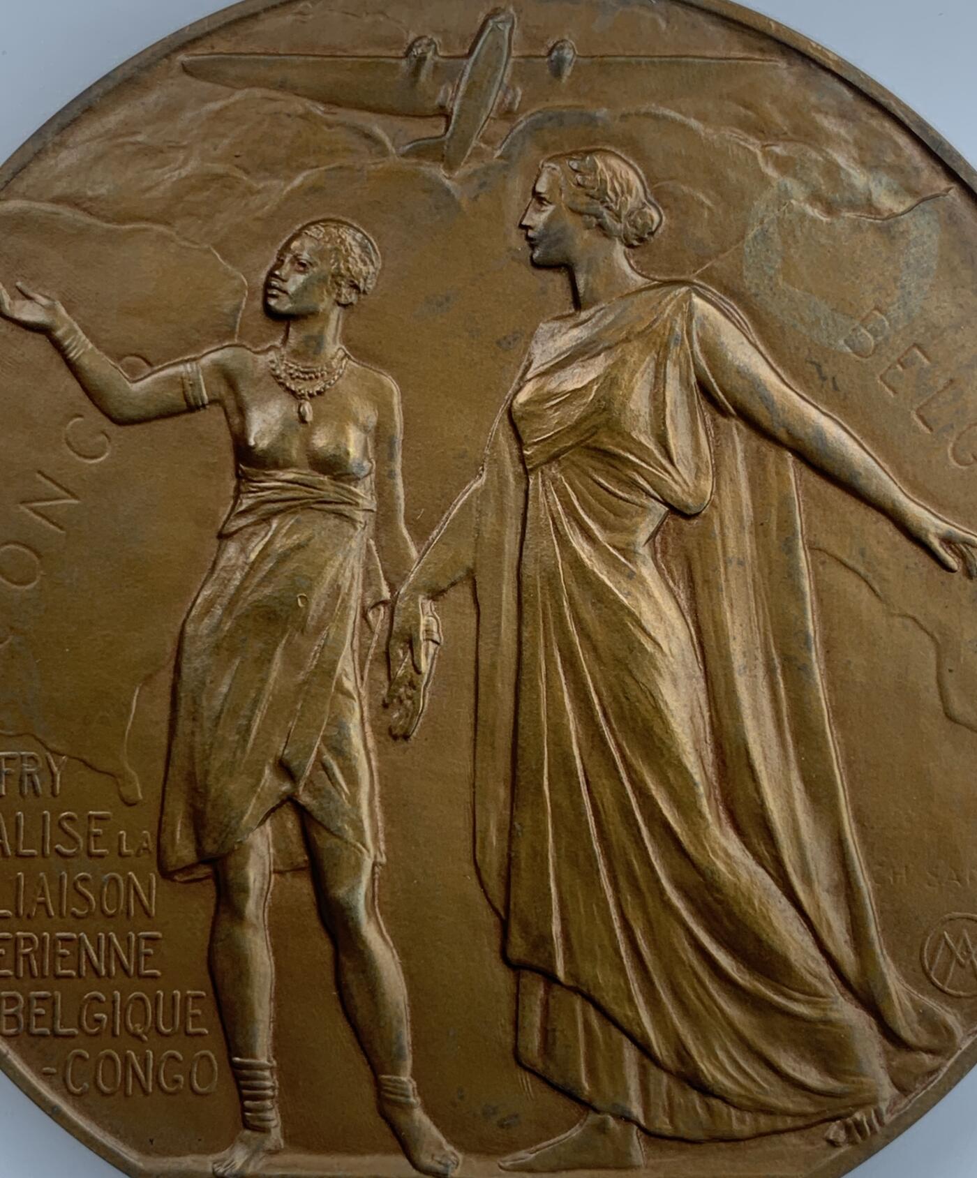 掌中浮雕-藏着的欧洲第044场 1937年比利时&比属刚果互通飞机和无线电纪念章， 70mm