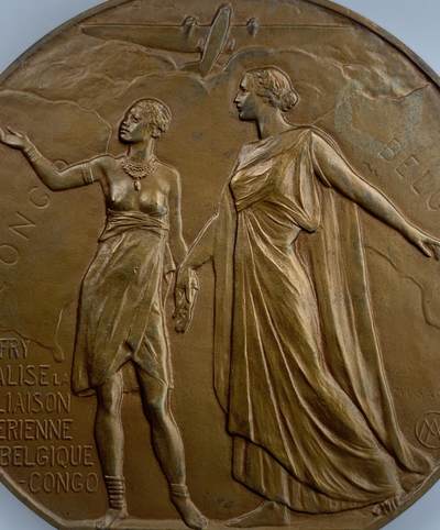 掌中浮雕-藏着的欧洲第044场 - 1937年比利时&比属刚果互通飞机和无线电纪念章， 70mm