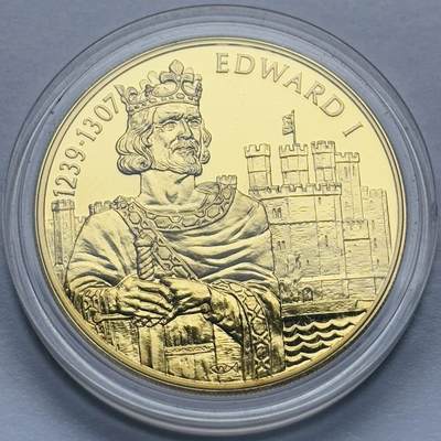 文馨钱币收藏第 283 场，【大雪鉴珍，寒英缀金】金银纪念币精品场，诚邀您的参与【长期接代拍品】 - 全新 2004 年东加勒比 1239-1307 爱德华一世 2 元精制镀金纪念币