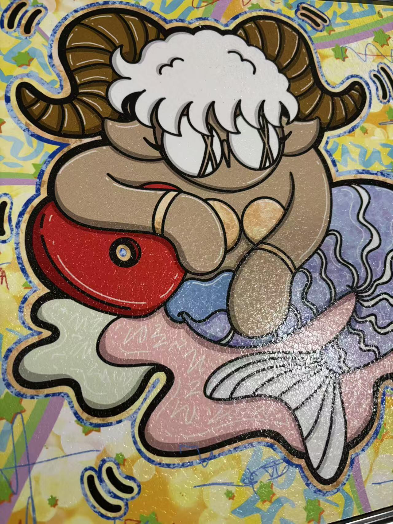 零元拍：歪歪 OWSON 系列作品装饰肌理画《十二星座-摩羯座》，相框尺寸35/35CM。因展品出展，镜框可能有轻微划痕，介意勿拍