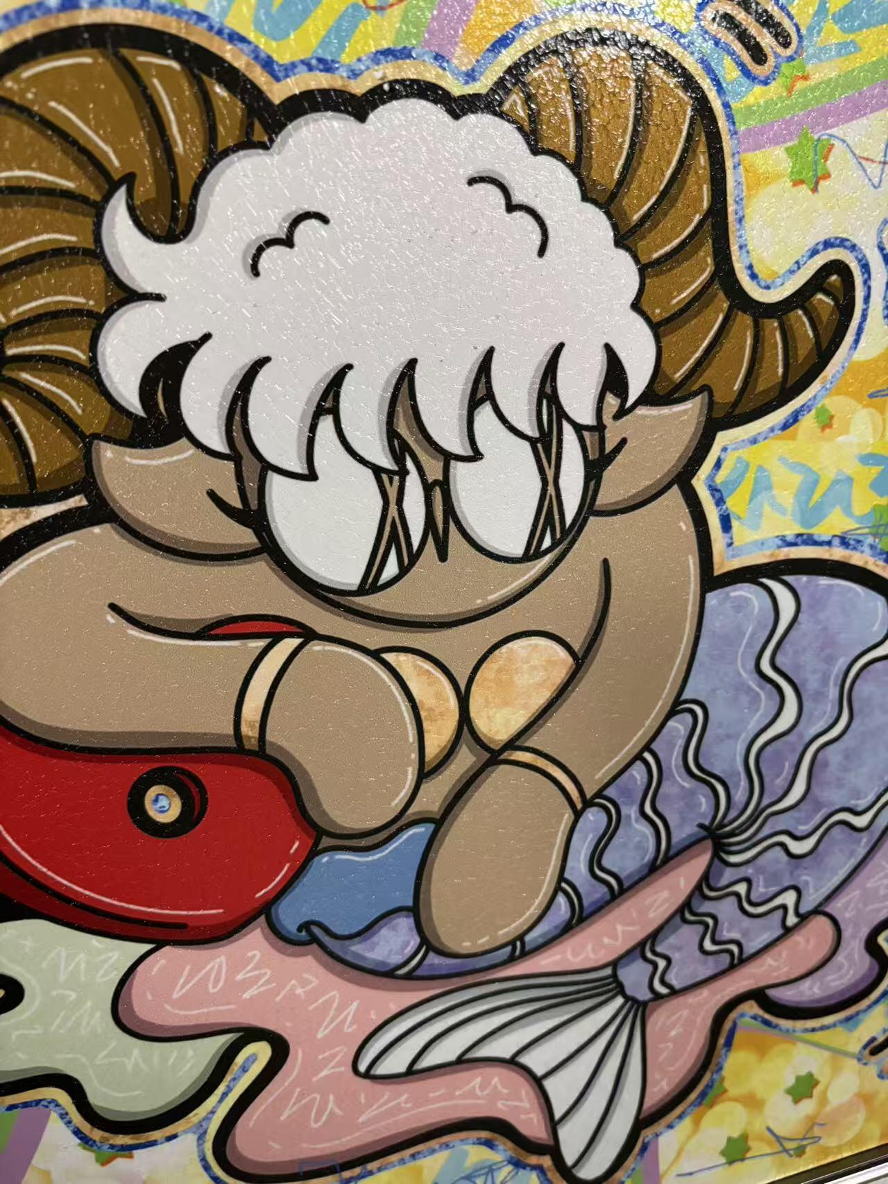 零元拍：歪歪 OWSON 系列作品装饰肌理画《十二星座-摩羯座》，相框尺寸35/35CM。因展品出展，镜框可能有轻微划痕，介意勿拍