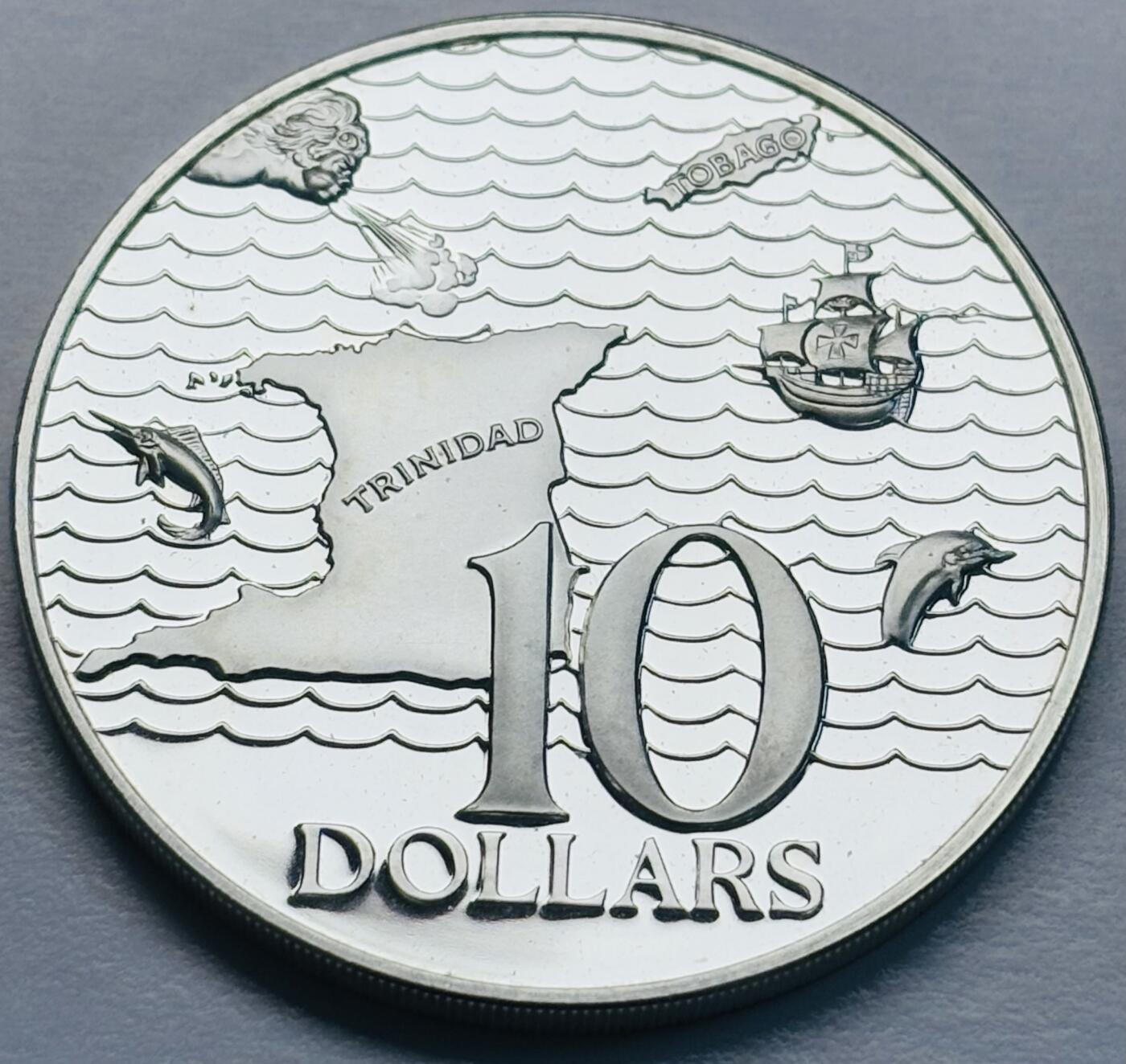 文馨钱币收藏第 283 场，【大雪鉴珍，寒英缀金】金银纪念币精品场，诚邀您的参与【长期接代拍品】 全新 1977 年特立尼达和多巴哥 10 元精制大银币，第二版35 克 925 高银