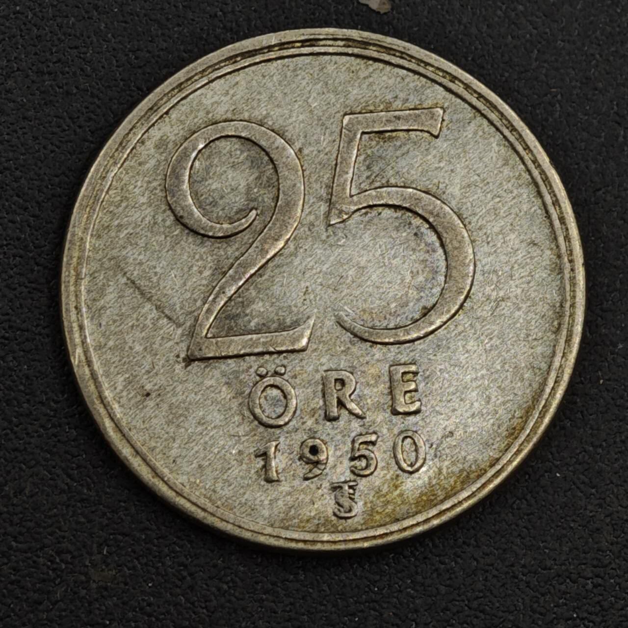 【淘币小摊】实时拍第八百一十七拍   散币场   满百包邮可预留二周 每周一统一发货   瑞典1950年25欧尔银币