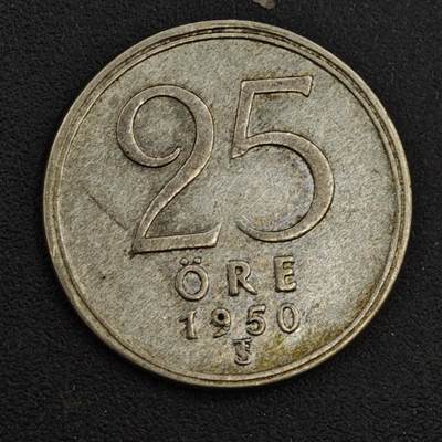 【淘币小摊】实时拍第八百一十七拍   散币场   满百包邮可预留二周 每周一统一发货   - 瑞典1950年25欧尔银币