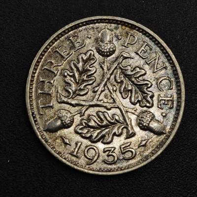 【淘币小摊】实时拍第八百一十七拍   散币场   满百包邮可预留二周 每周一统一发货   - 英国1935年乔治五世3便士银币