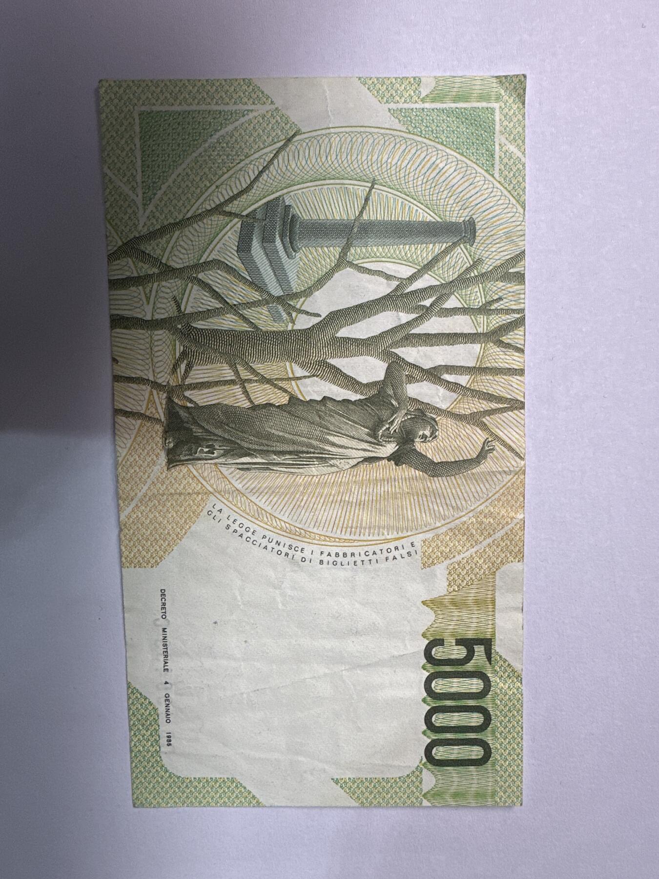 12.5纸币专场 1985年 意大利5000里拉纸币 音乐家贝利尼