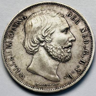 文馨钱币收藏第 283 场，【大雪鉴珍，寒英缀金】金银纪念币精品场，诚邀您的参与【长期接代拍品】 - 少见好品 1870 年荷兰威廉三世 2.5 盾大银币，彩光包浆均匀