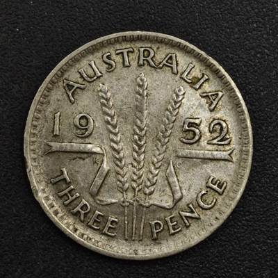 【淘币小摊】实时拍第八百一十七拍   散币场   满百包邮可预留二周 每周一统一发货   - 澳大利亚1952年乔治六世3便士银币