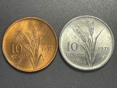 回流1208 - 全新土耳其70年代FAO纪念币两枚 同面值同图案不同材质 