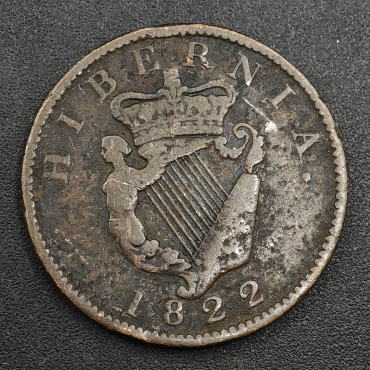 【淘币小摊】实时拍第八百一十七拍   散币场   满百包邮可预留二周 每周一统一发货   爱尔兰1822年乔治四世半便士铜币