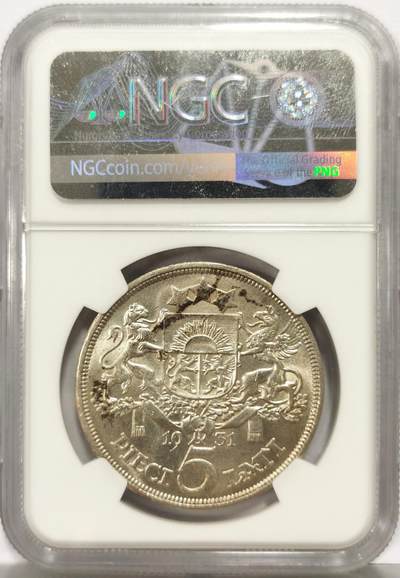 博洋堂世界钱币拍卖第150期（全场包邮） NGC MS63 拉脱维亚1931年5拉特银币 好看的谷物女神，潜力品种，仅发行3个年份，上MS的少，MS65成交价超过30000元；