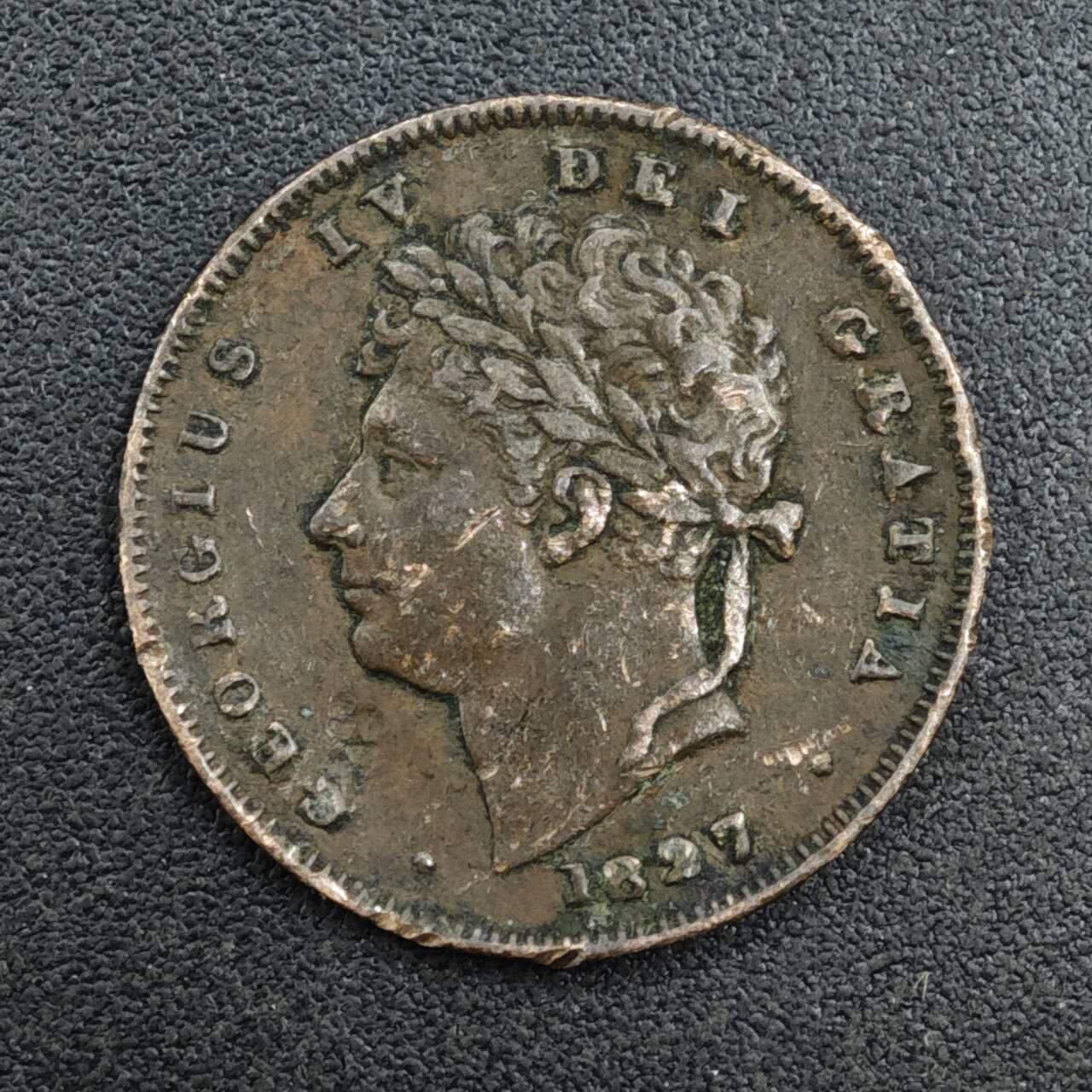 【淘币小摊】实时拍第八百一十七拍   散币场   满百包邮可预留二周 每周一统一发货   英国1827年乔治四世1/3法新铜币