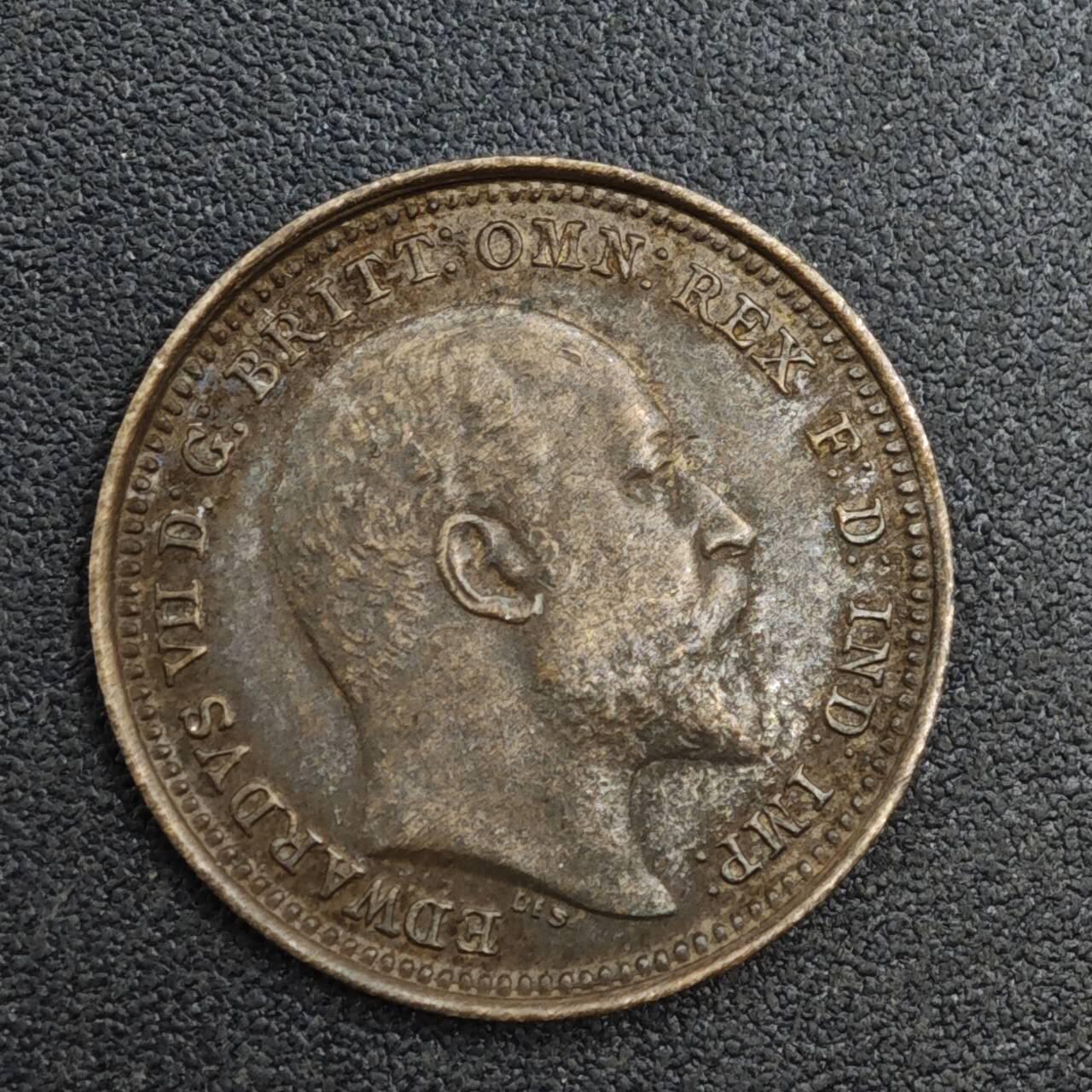 【淘币小摊】实时拍第八百一十七拍   散币场   满百包邮可预留二周 每周一统一发货   英国1902年爱德华七世1/3法新铜币殖民地使用