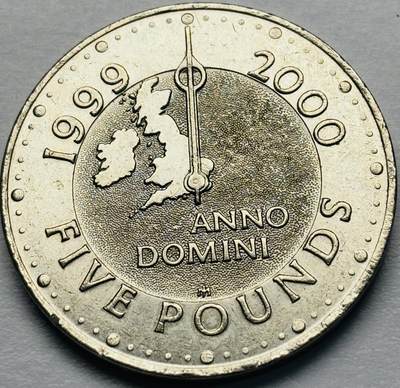 文馨钱币收藏第 283 场，【大雪鉴珍，寒英缀金】金银纪念币精品场，诚邀您的参与【长期接代拍品】 - 少见好品  1999英国5英镑女王千禧年克朗纪念