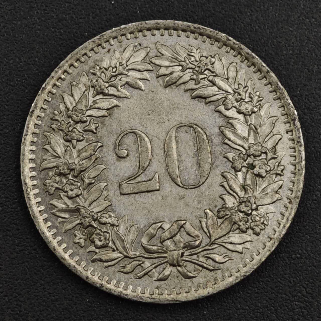 【淘币小摊】实时拍第八百一十七拍   散币场   满百包邮可预留二周 每周一统一发货   瑞士1975年20分镍币