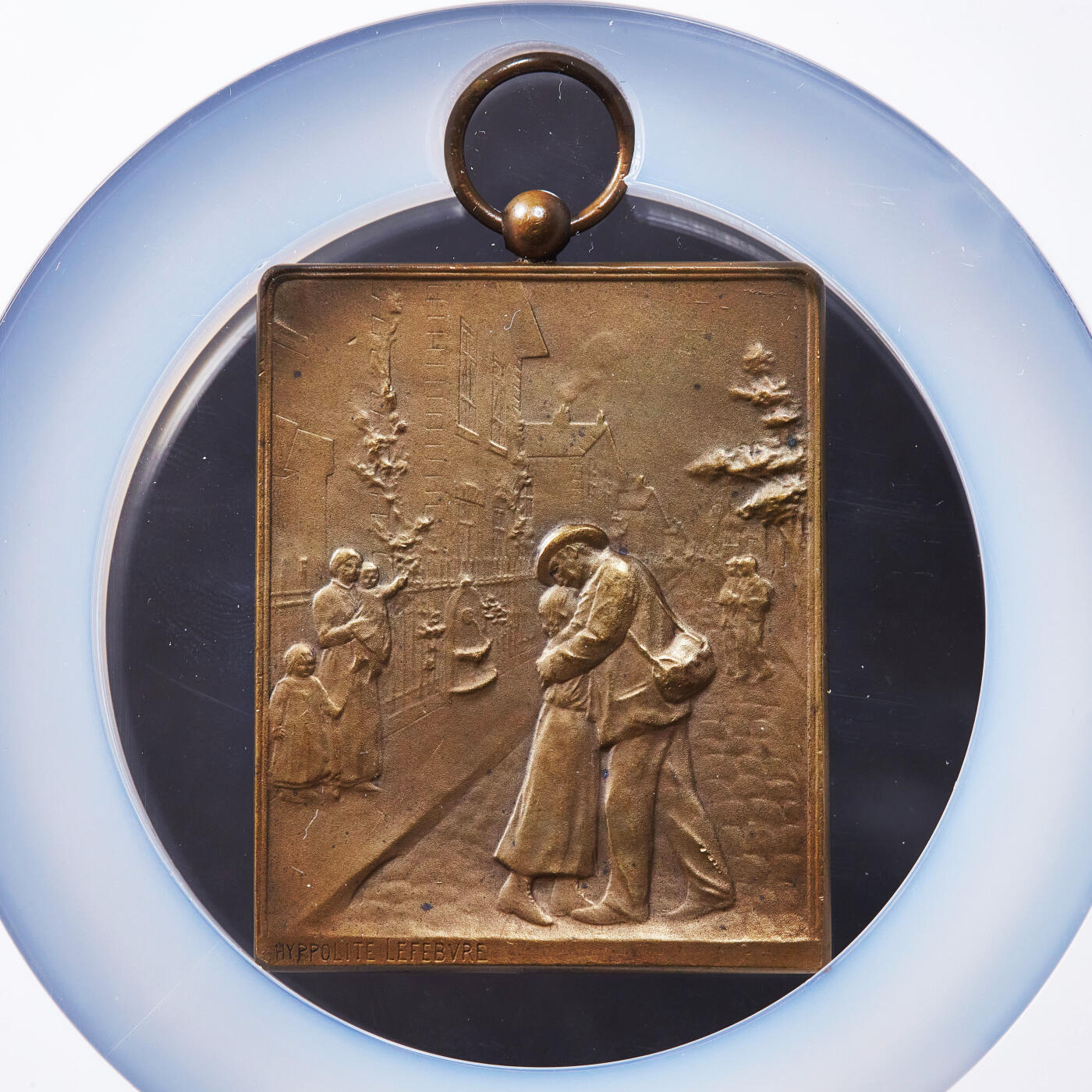 【俄甄集藏】2025年(045)12-03 星期三 晚 19:30 全场包邮 法国19世纪圣吉勒工人住房与户主机构委员会纪念方形大铜章，NGC MS64，尺寸：55mm x 45mm（不含圈挂环），新艺术运动时期风格，简约大气而精美，著名设计师伊波利特·勒菲弗尔作品，顶级品相