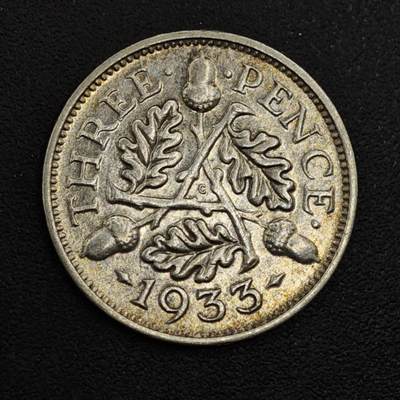 【淘币小摊】实时拍第八百一十七拍   散币场   满百包邮可预留二周 每周一统一发货   - 英国1933年乔治五世3便士银币