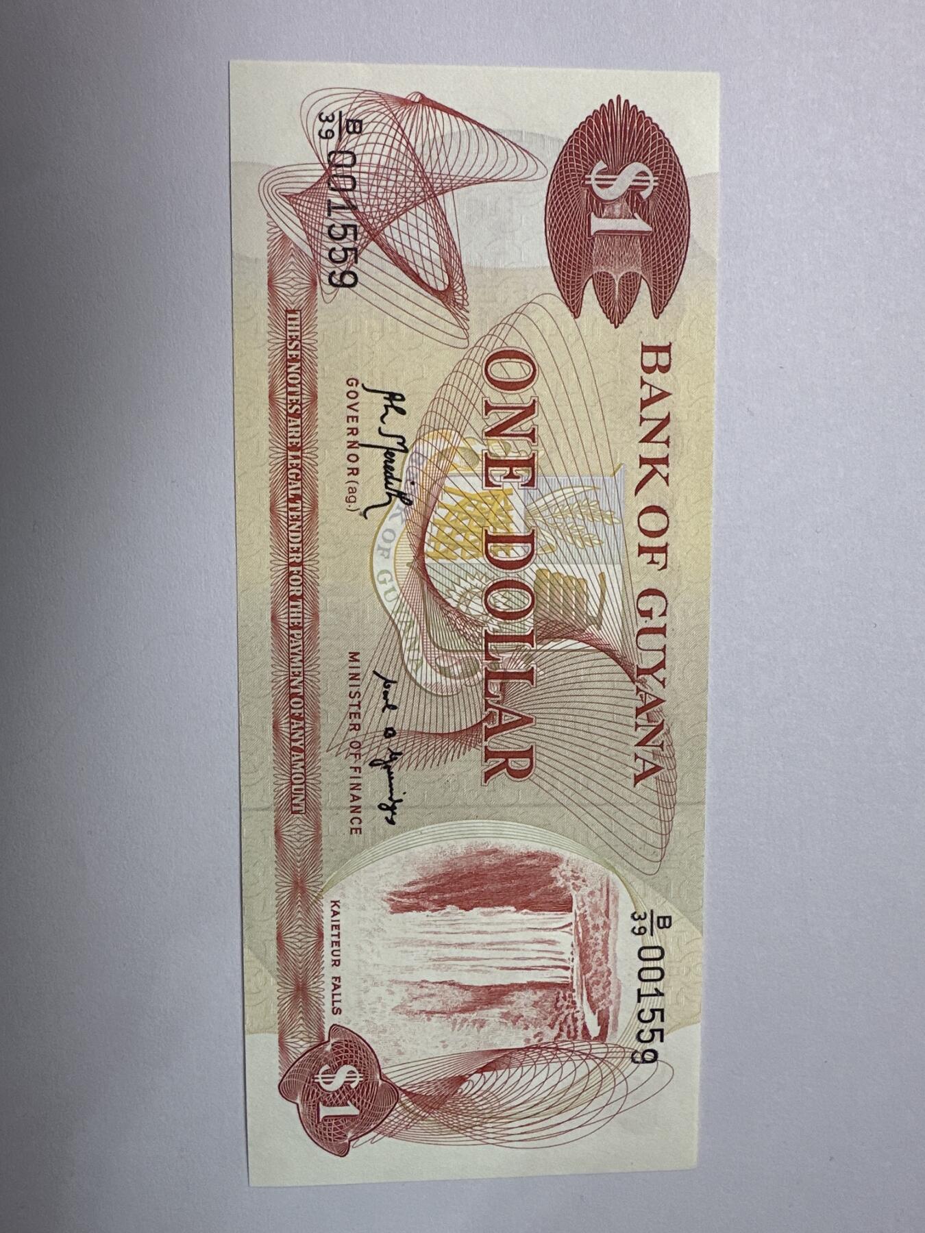 12.5纸币专场 1966-92年 美洲 圭亚那1元 全新UNC