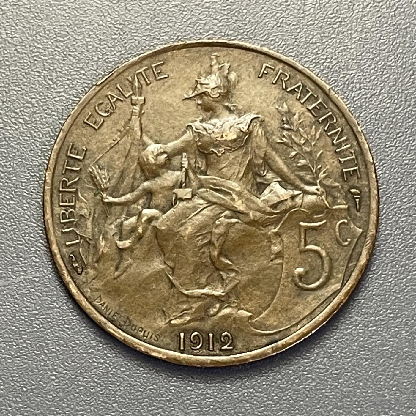 回流1208 法国1912年5分铜币 播种女神 近未使用 传世包浆