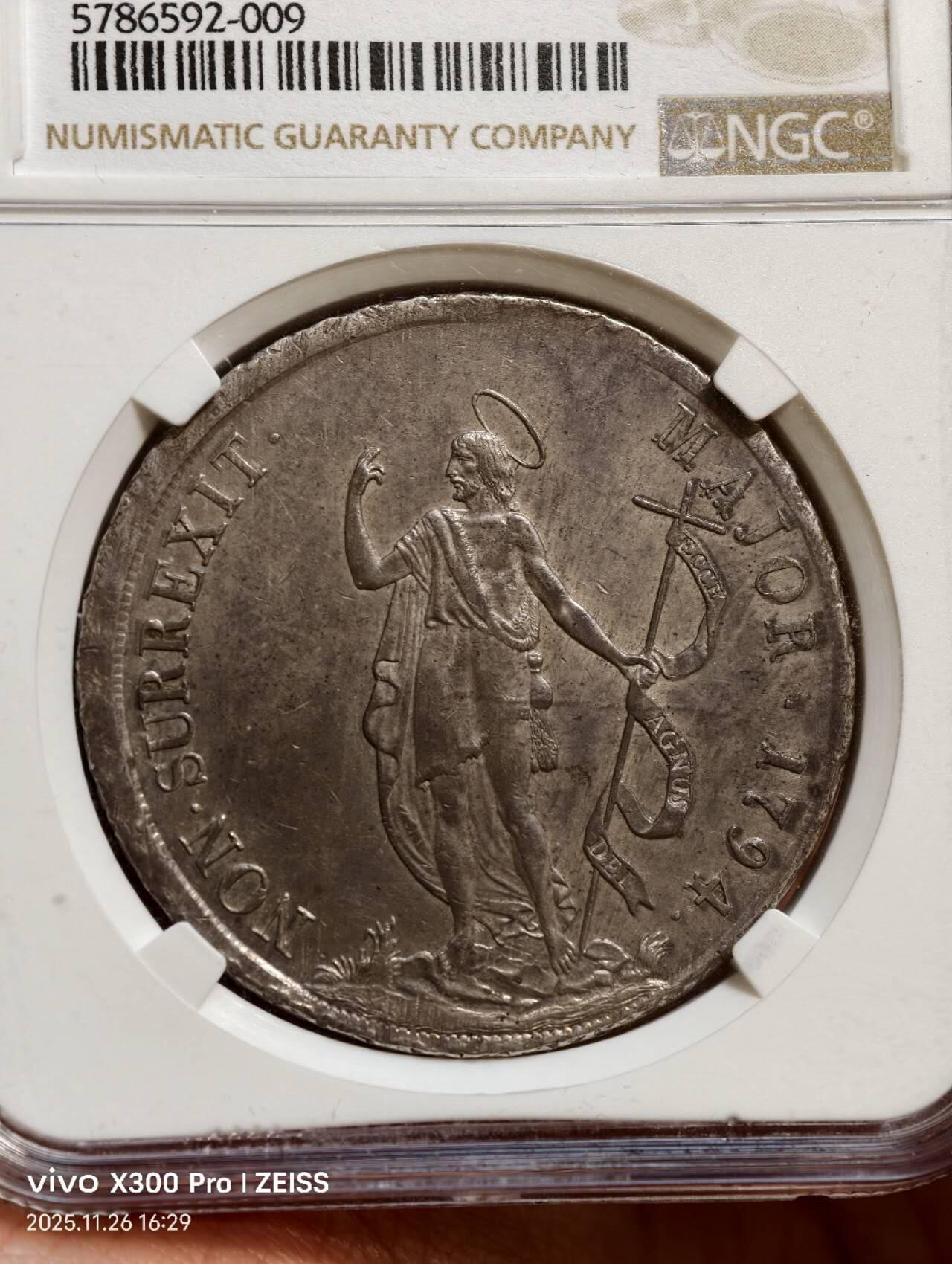 NGC-MS61 1794热那亚共和国施洗约翰8里拉大银币