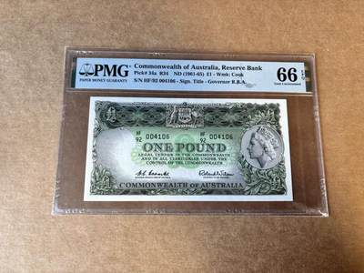【Blue Auction】世界纸币精拍第758期——18级TOP拍卖/信誉/品质/专业/高效💫 - 【千位小号】澳大利亚 1961-65年1镑 石膏版女王 PMG66EPQ 