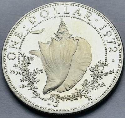 文馨钱币收藏第 283 场，【大雪鉴珍，寒英缀金】金银纪念币精品场，诚邀您的参与【长期接代拍品】 - 原光品相 1972 年巴哈马一元精制银币，第二版只发行三年，18.14 克 800 高银