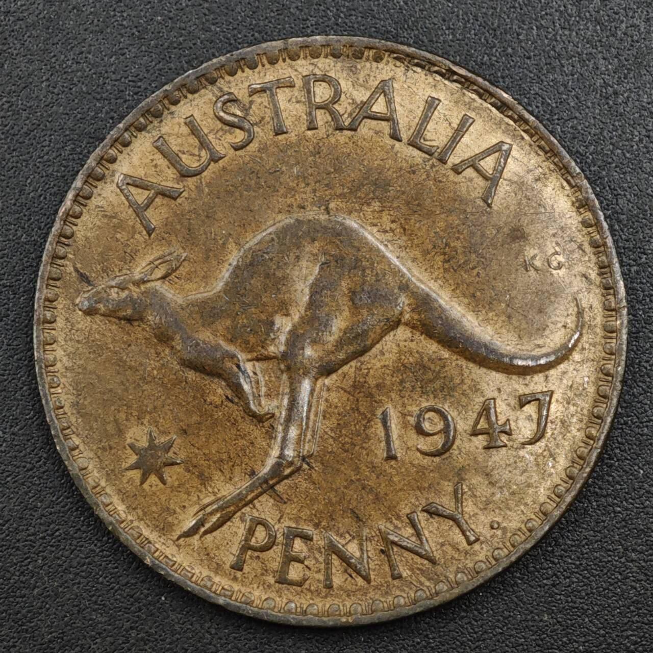 【淘币小摊】实时拍第八百一十七拍   散币场   满百包邮可预留二周 每周一统一发货   澳大利亚1947年乔治六世一便士袋鼠铜币