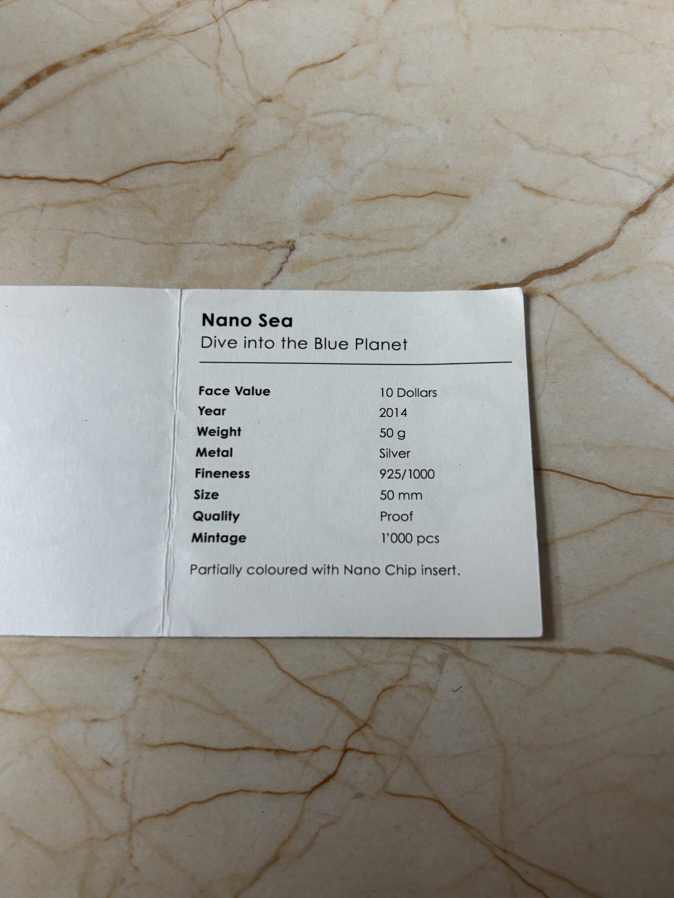 第184期拍卖 库克2014纳米系列三海底世界镶嵌纳米芯片彩银币带证书，925银，50克，发行1000枚