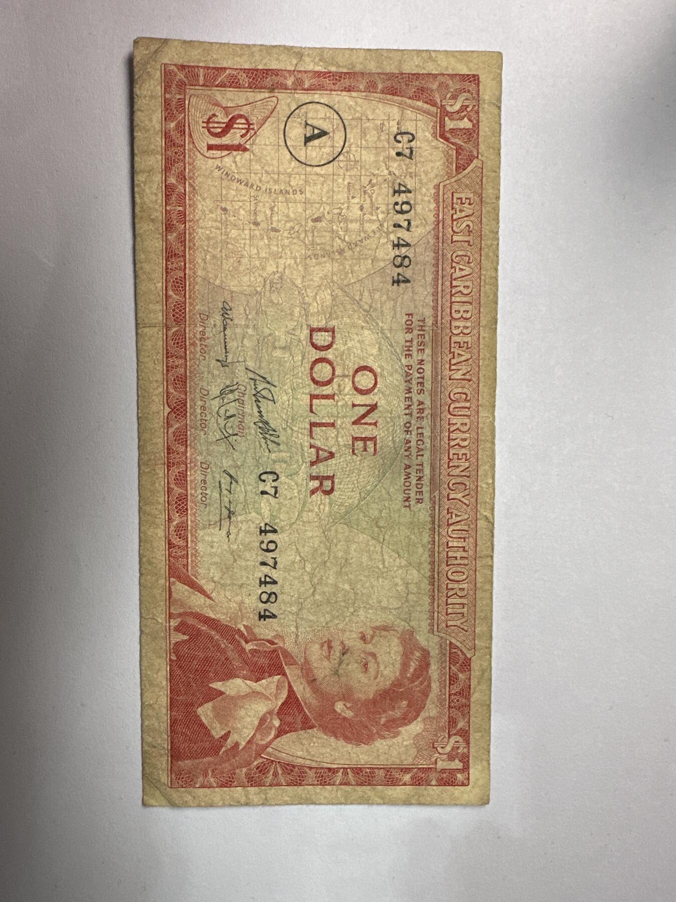 12.5纸币专场 英属东加勒比1965年1元 女王戎装像